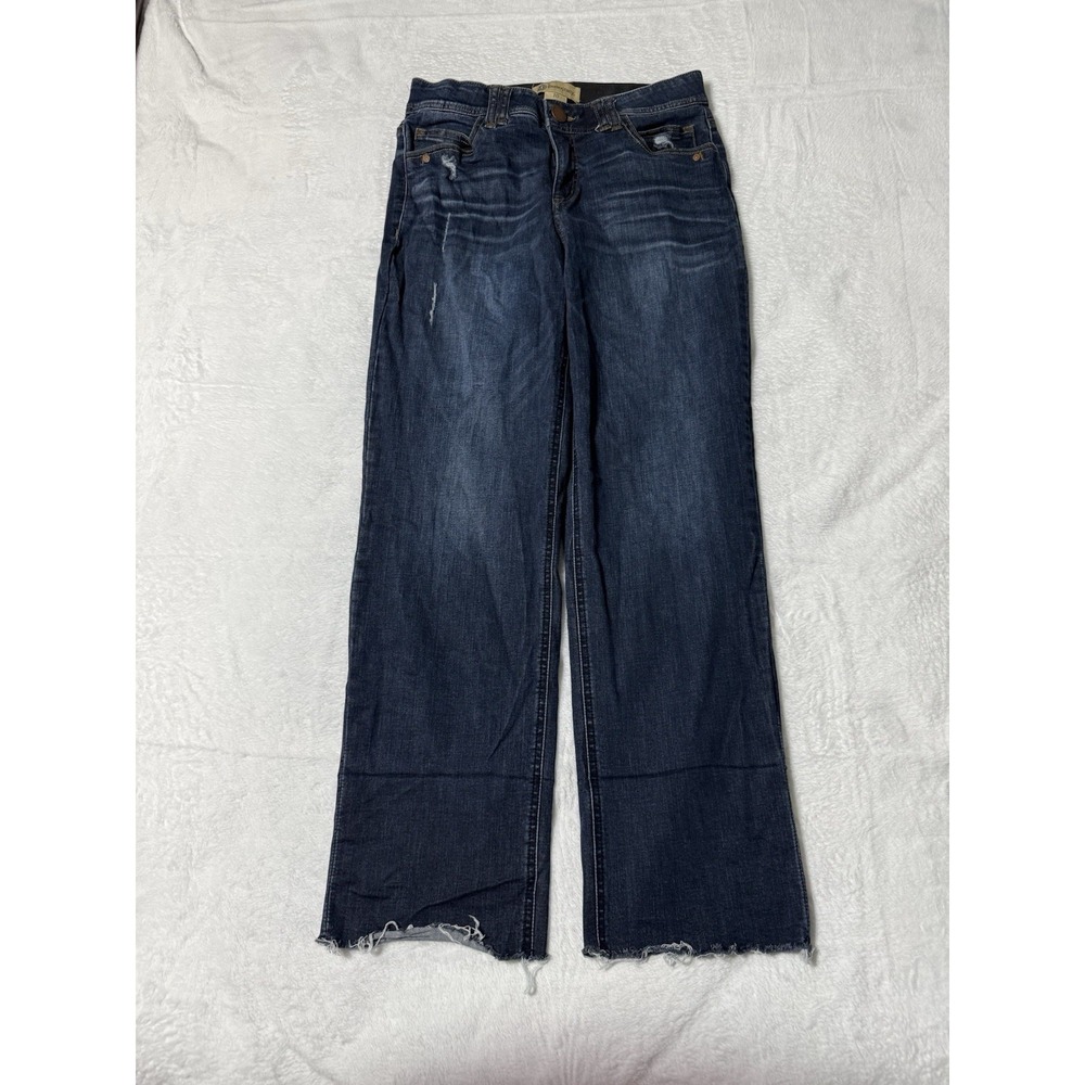 Democracy Jeans Womens 10 Blue Straight Denim Fray Hem Stretch 29x29.5
